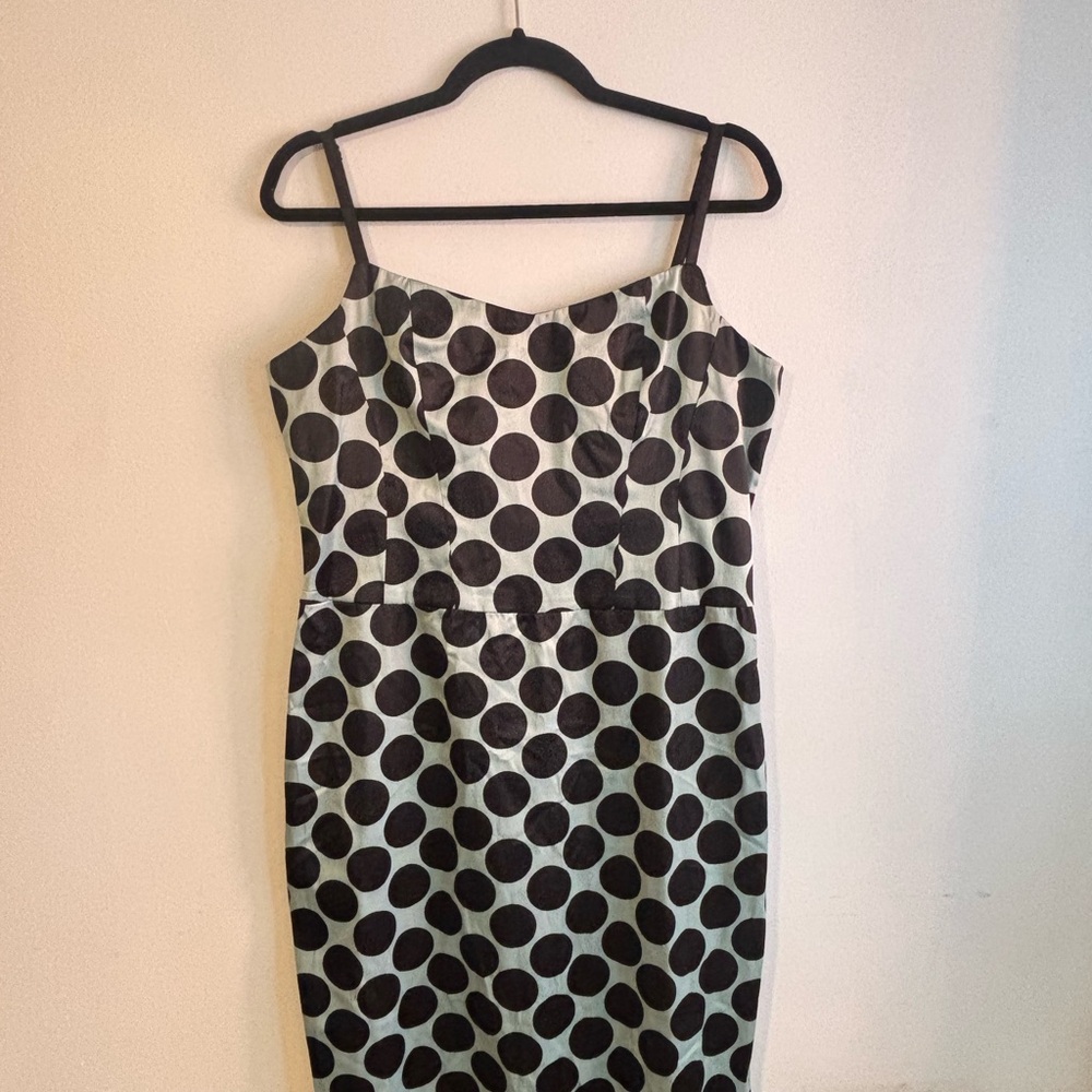 Bar III Black Polka Dot and Sage Sheath Dress Spaghetti Strap Cocktail